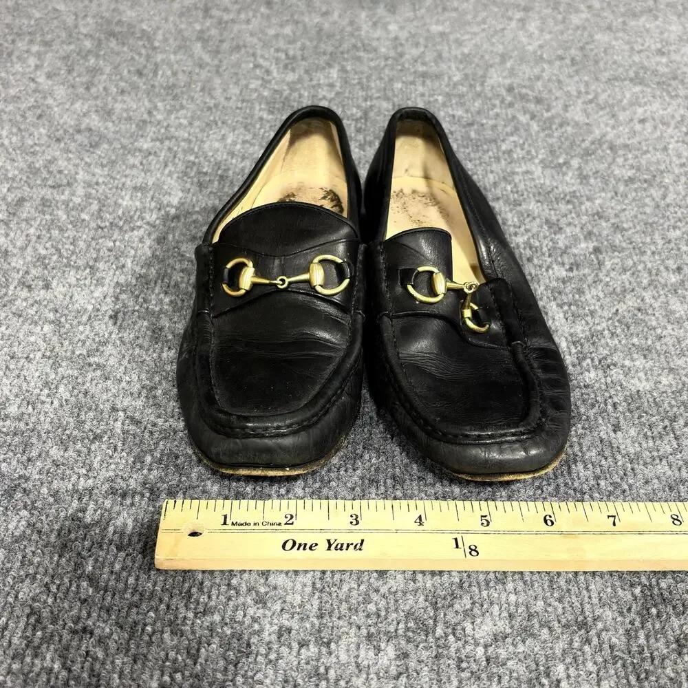 Gucci Shoes Womens 6 Black 36 Leather Horsebit Loafer Flats Slip On Italian